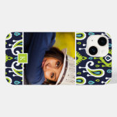 ネイビー&グリーンイカットペイズリーカスタムフォトモノグラム Case-Mate iPhoneケース (裏面 (横))