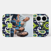 ネイビー&グリーンイカットペイズリーカスタムフォトモノグラム Case-Mate iPhoneケース (裏面 (横))