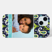 ネイビー&グリーンイカットペイズリー母の日の写真 Case-Mate iPhoneケース (裏面 (横))