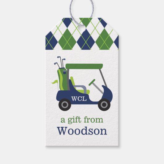 ネイビー&グリーンゴルフギフトパーソナライズされたラベル ギフトタグ (正面)