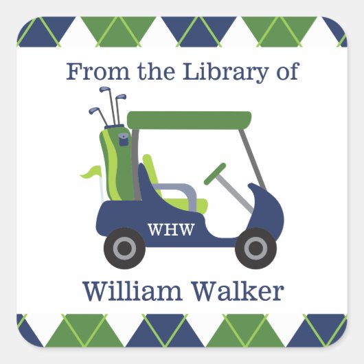 ネイビー&グリーンゴルフシールパーソナライズされたカー スクエアシール (正面)