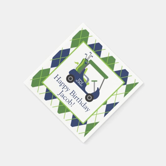 ネイビー&グリーンゴルフパーソナライズされたパーティーナプキン スタンダードカクテルナプキン (角)