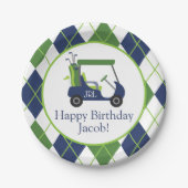 ネイビー&グリーンゴルフパーソナライズされたパーティープレート ペーパープレート (正面)