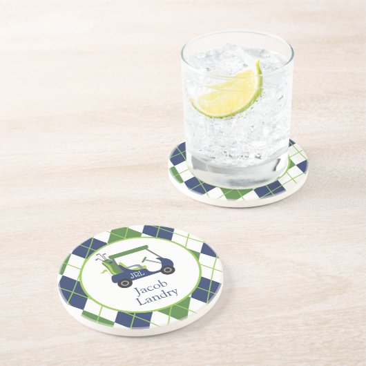 ネイビー&グリーンゴルフパーソナライズされた コースター (側面)
