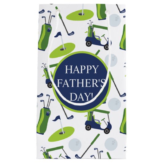 ネイビー&グリーンゴルフパーソナライズされた スモールペーパーバッグ (正面)