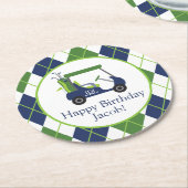 ネイビー&グリーンゴルフパーソナライズされた ラウンドペーパーコースター (アングル)