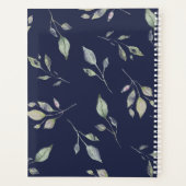 ネイビー&グリーンボタニカル葉ウォーターカラーモノグラム プランナー手帳 (裏面)