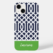 ネイビー・グリーン・トレリス・モノグラム Case-Mate iPhoneケース (裏面)