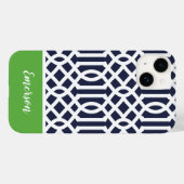 ネイビー・グリーン・トレリス・モノグラム Case-Mate iPhoneケース (裏面 (横))