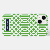 ネイビー・グリーン・トレリス・モノグラム Case-Mate iPhoneケース (裏面 (横))