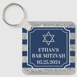 ネイビー・グレイストライプのバー（ユダヤ教の）バル・ミツバー キーホルダー