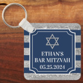 ネイビー・グレイストライプのバー（ユダヤ教の）バル・ミツバー キーホルダー (正面)