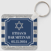 ネイビー・グレイストライプのバー（ユダヤ教の）バル・ミツバー キーホルダー (裏面)