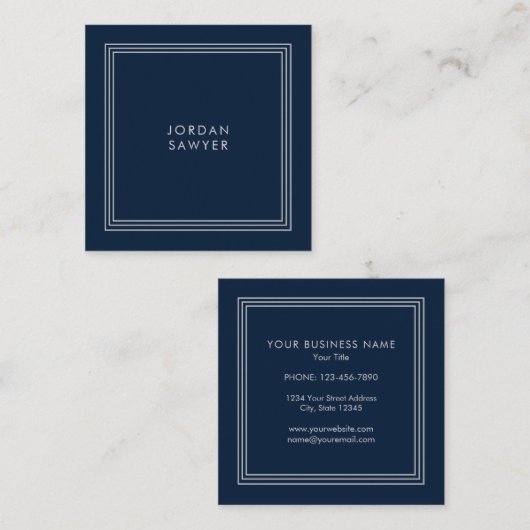 ネイビー・グレーシンプルクラシック スクエア名刺 (正面/裏面)