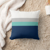 ネイビー,グレーティール(緑がかった色)カラーブロックストライプ装飾用クッション クッション (ブランケット)