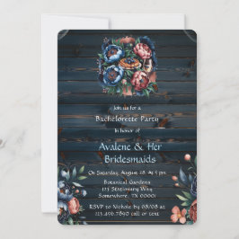 ネイビー＆コッパー ピオニー ウッド ブライズメイドの昼食 招待状