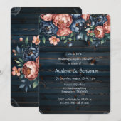 ネイビー＆コッパー 牡丹の木のウェディングシャワーのためのカップル 招待状 (正面/裏面)