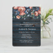 ネイビー＆コッパー 牡丹の木のウェディングシャワーのためのカップル 招待状 (スタンド正面)