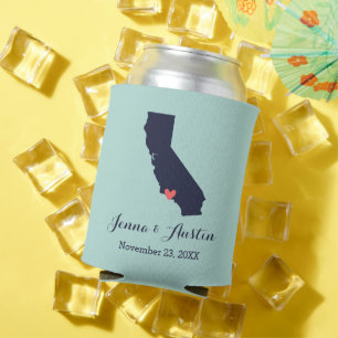 ネイビー&コーラルカリフォルニア結婚式の引き出物 缶クーラー