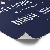 ネイビー&コーラルフローラブーケベビーシャワーウェルカム ポスター (角)