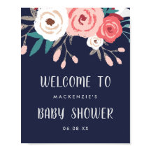 ネイビー&コーラルフローラブーケベビーシャワーウェルカム