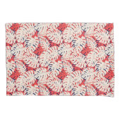 ネイビー&コーラルモンステラ葉枕ローケース 枕カバー (正面)