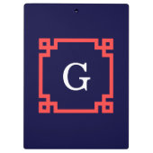 ネイビー，コーラルレッドギリシャ語鍵フレーム#2 Init Monogram クリップボード (裏面)