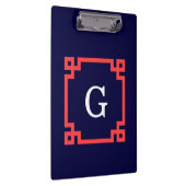 ネイビー，コーラルレッドギリシャ語鍵フレーム#2 Init Monogram クリップボード (右)