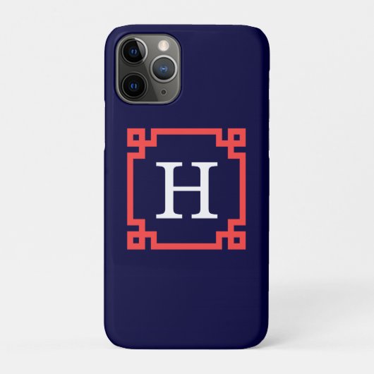 ネイビー,コーラルレッドギリシャ語鍵フレーム#2 Init Monogram Case-Mate iPhoneケース (裏)