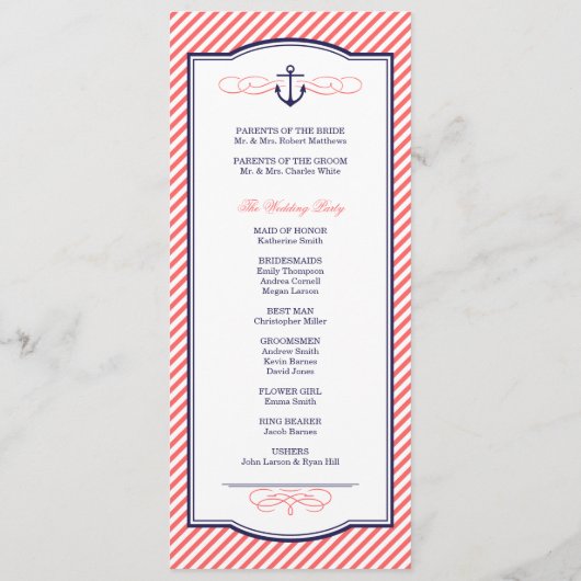 ネイビー&コーラル航海のいかり結婚式 プログラム (裏面)