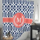 ネイビー＆コーラル モロッカン トレリス モノグラム シャワーカーテン