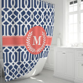 ネイビー＆コーラル モロッカン トレリス モノグラム シャワーカーテン