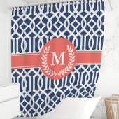 ネイビー＆コーラル モロッカン トレリス モノグラム シャワーカーテン