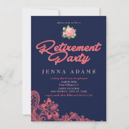 ネイビー&コーラル、リタイアメントパーティの招待状 招待状