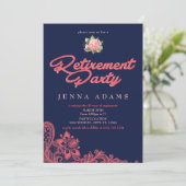 ネイビー＆コーラル、退職パーティーの招待状 招待状 (スタンド正面)