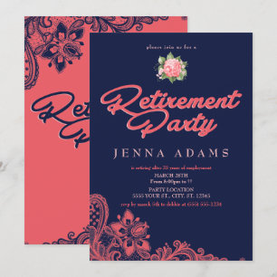 ネイビー＆コーラル、退職パーティーの招待状 招待状