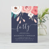 ネイビー＆コーラル 40歳の誕生日パーティー 招待状 (スタンド正面)