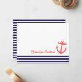 ネイビー&コー航海のルストライプいかり文房具 ノートカード (正面/裏面インサイチュ)