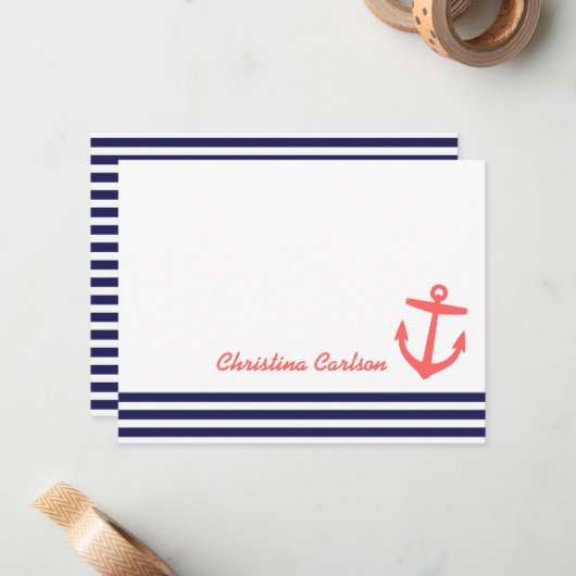 ネイビー&コー航海のルストライプいかり文房具 ノートカード (正面/裏面インサイチュ)