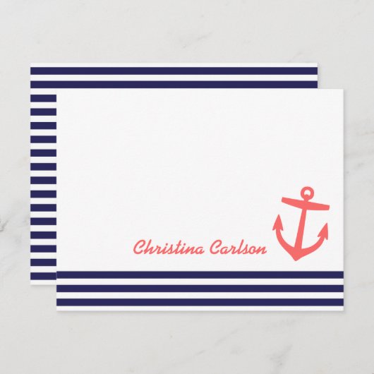 ネイビー&コー航海のルストライプいかり文房具 ノートカード (正面/裏面)