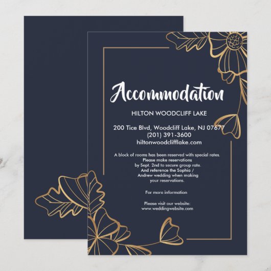 ネイビー&ゴールデンフローラ収容筐体 招待状 (正面/裏面)