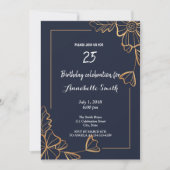 ネイビー&ゴールデンフローラ誕生日 招待状 (正面)