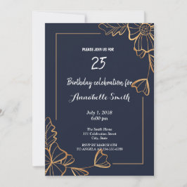 ネイビー&ゴールデンフローラ誕生日 招待状