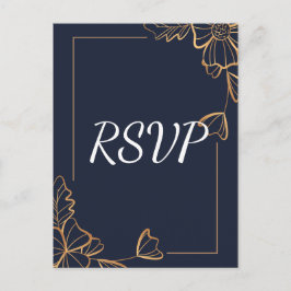 ネイビー&ゴールデンフローラRSVP インビテーションポストカード