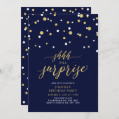 ネイビー＆ゴールドのコンフェッティ 大人の誕生日パーティー 招待状 (正面/裏面)