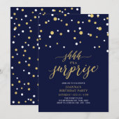 ネイビー＆ゴールドのコンフェッティ 大人誕生日パーティー 招待状 (正面/裏面)