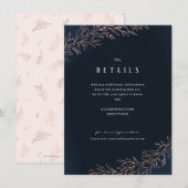 ネイビー ゴールドのバラ色の植物の結婚式の詳細 エンクロージャーカード (正面/裏面)