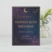 ネイビー&ゴールドの天体30歳の誕生日招待状 招待状 (スタンド正面)