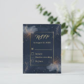 ネイビー&ゴールドの星をあしらった天体結婚式RSVPカード 出欠カード (スタンド正面)