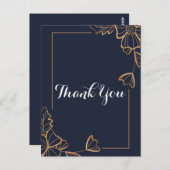 ネイビー＆ゴールドの花柄　ありがとう ポストカード (正面/裏面)